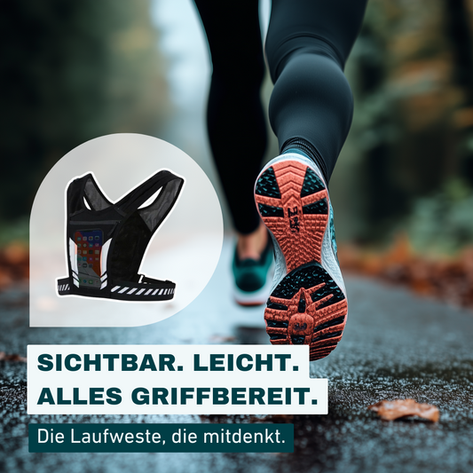 Reflektierende Laufweste – Sichtbar. Leicht. Alles griffbereit.