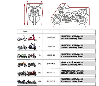 Motorradabdeckung - wasserdicht, ganzjährig, staubdicht, UV-Schutz, 190T, verschiedene Farben
