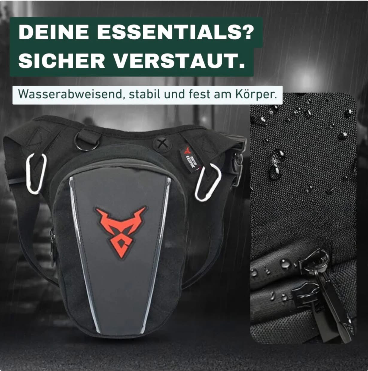 deine Wertsachen bleiben sicher und stabil verstaut und Wasser kann ihnen nichts anhaben, durch unser wasserabweisendes Material